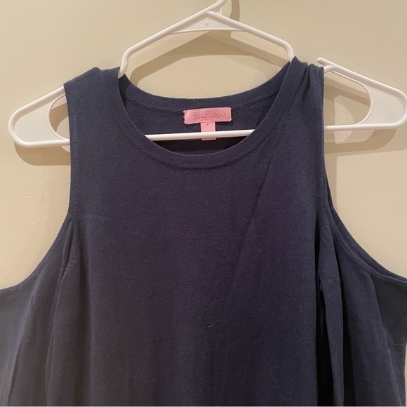 $228 Lilly Pulitzer Faire Off The Shoulder Long Sleeve Knit Dress Navy - Picture 4 of 8